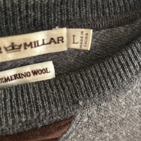 Peter Millar Grey Merino Wool Signature Crewneck Elbow Patch Sweater Large Mens - Picture 7 of 9